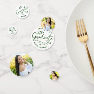 Green Hand Drawn Doodles Graduation 3 Photo White Confetti