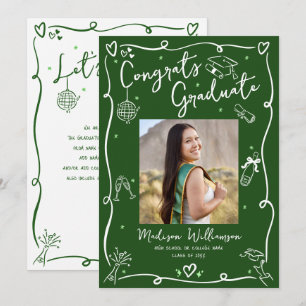 Green Hand Drawn Doodles Graduation Photo Retro Announcement
