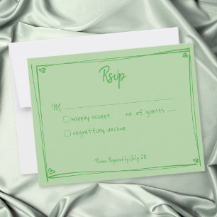 Green Hand Drawn Heart Whimsical Modern Wedding RSVP Card
