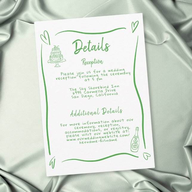 Green Hand Drawn Heart Whimsical Wedding Enclosure Card (Green Hand Drawn Heart Whimsical Wedding Enclosure Card)