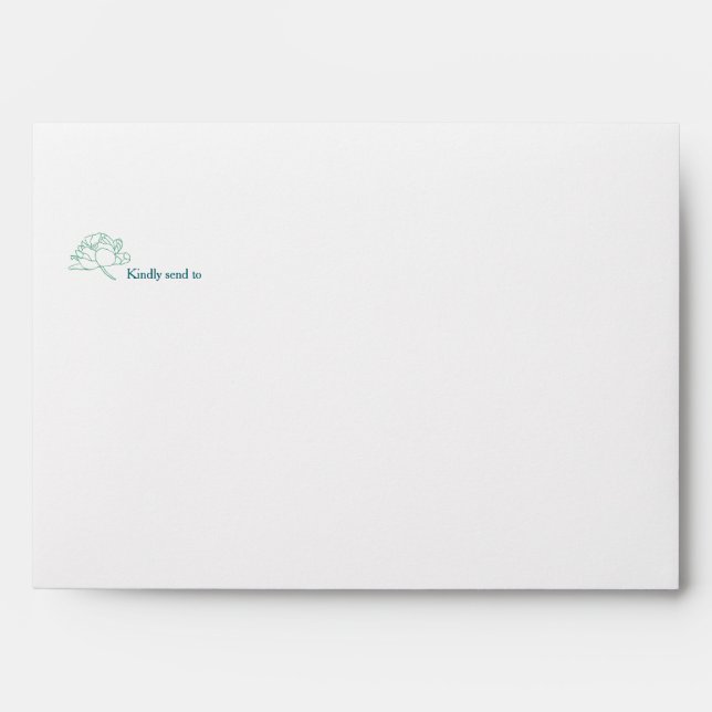 Green Hand Drawn Peony Flowers Wedding Envelope (Front)