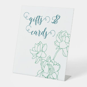 Green Hand Drawn Peony Flowers Wedding Pedestal Sign