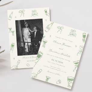 Green Hand Drawn Quirky Wedding Invitation