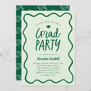 Green Hand Drawn Squiggle Graduation Party Invitation