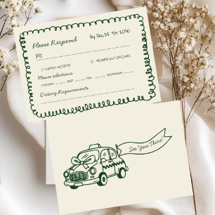 green hand drawn Whimsical Wedding  RSVP Card