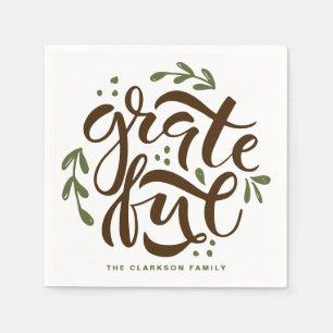Green Hand Lettered Grateful Thanksgiving Napkin