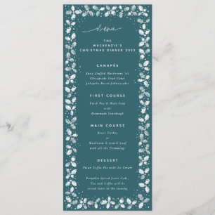 Green Hand Printed Holly+Berries Christmas Menu