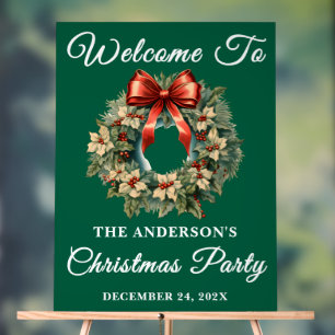Green Handwritten Script Christmas Party Welcome Acrylic Sign