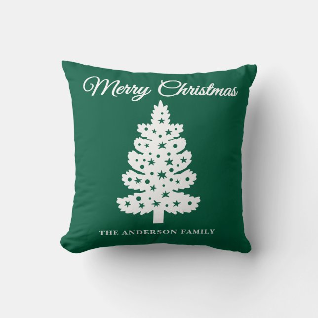 Green Handwritten Script Christmas Tree Cushion (Front)