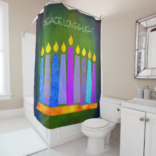 Green Hanukkah Boho Blue Candles Peace Love Light Shower Curtain