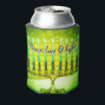 Green Hanukkah Menorah Peace Love Light Modern Can Cooler<br><div class="desc">“Peace, love & light.” A calligraphy script quote, overlaying a close-up photo illustration of a bright, colourful, green and yellow artsy menorah, helps you usher in the holiday of Hanukkah in style. Feel the warmth and joy of the holiday season whenever you relax with your favourite beverage with this stunning,...</div>