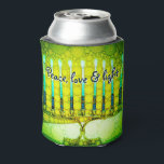 Green Hanukkah Menorah Peace Love Light Modern Can Cooler<br><div class="desc">“Peace, love & light.” A calligraphy script quote, overlaying a close-up photo illustration of a bright, colourful, green and yellow artsy menorah, helps you usher in the holiday of Hanukkah in style. Feel the warmth and joy of the holiday season whenever you relax with your favourite beverage with this stunning,...</div>
