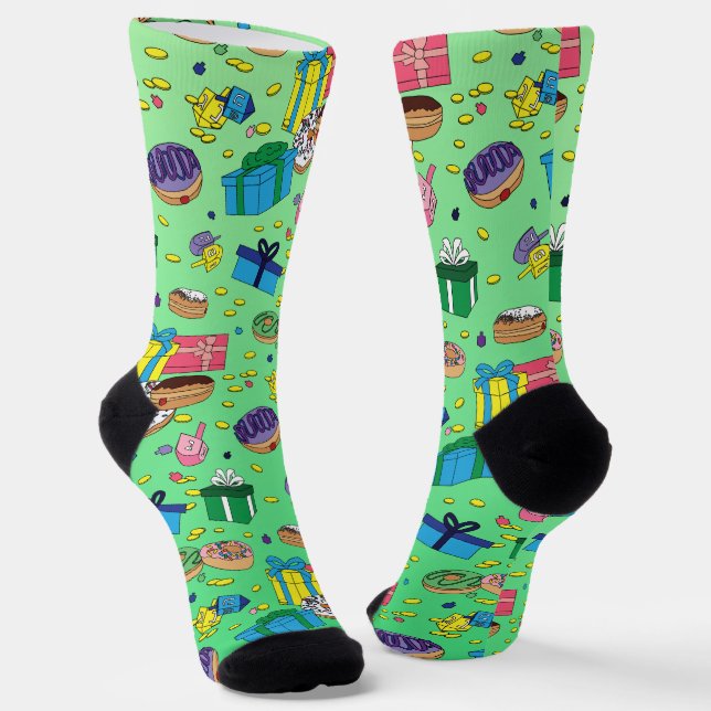 Green Hanukkah Pattern Socks (Angled)