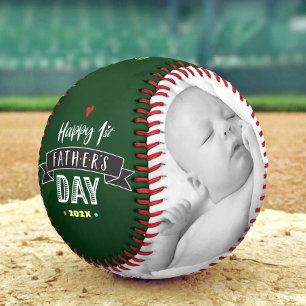 Green Happy 1st Father’s Day Photo Bold Typography Baseball