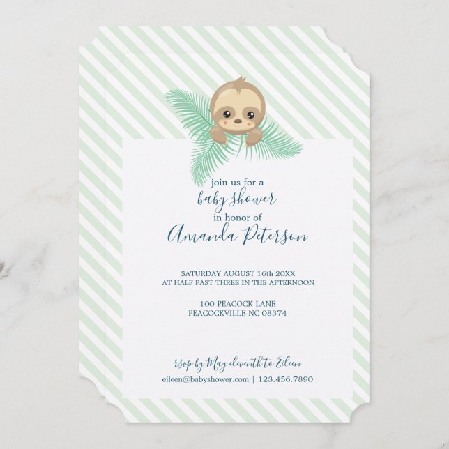 Green Happy Baby Sloth Baby Shower Invitation (Front/Back)