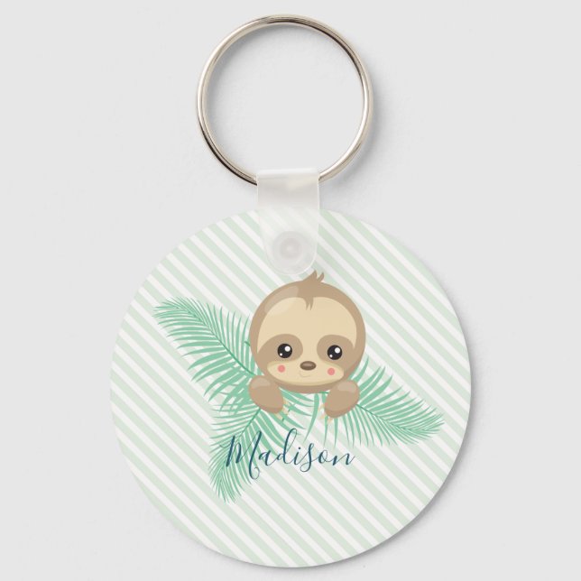 Green Happy Baby Sloth Baby Shower Key Ring (Front)