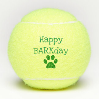Green Happy Barkday Birthday Pet Dog Toy Tennis Balls