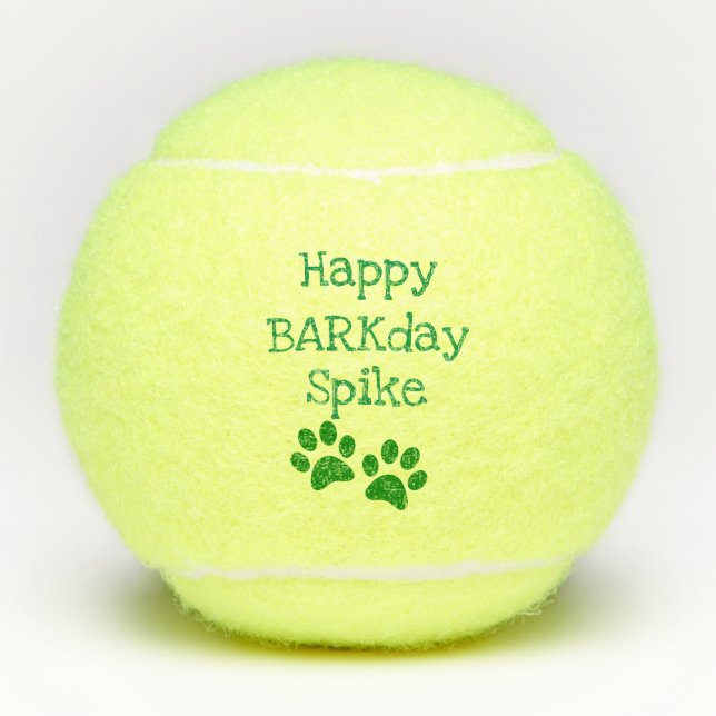 Green Happy Barkday Birthday Pet Dog Toy Tennis Balls (Front)