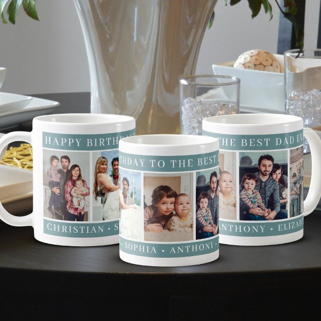  Green Happy Birthday Best Dad Ever Photo Collage Coffee Mug (Creator Uploaded)