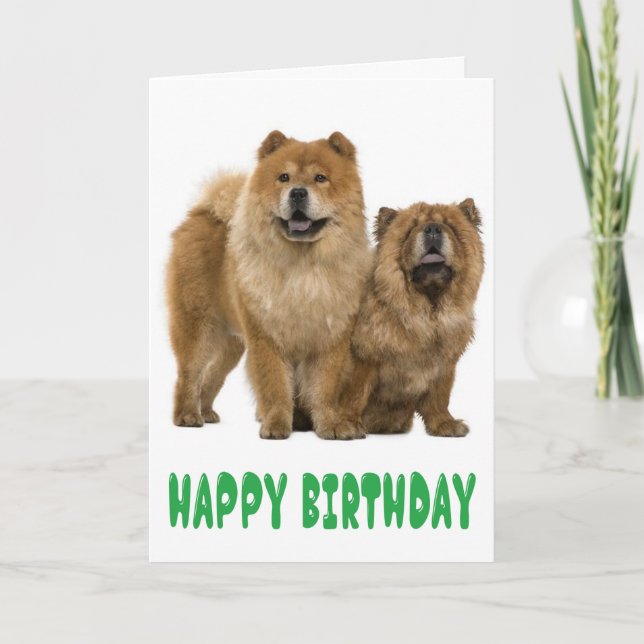 Green Happy Birthday Chow Chow Puppy Dog Card (Front)