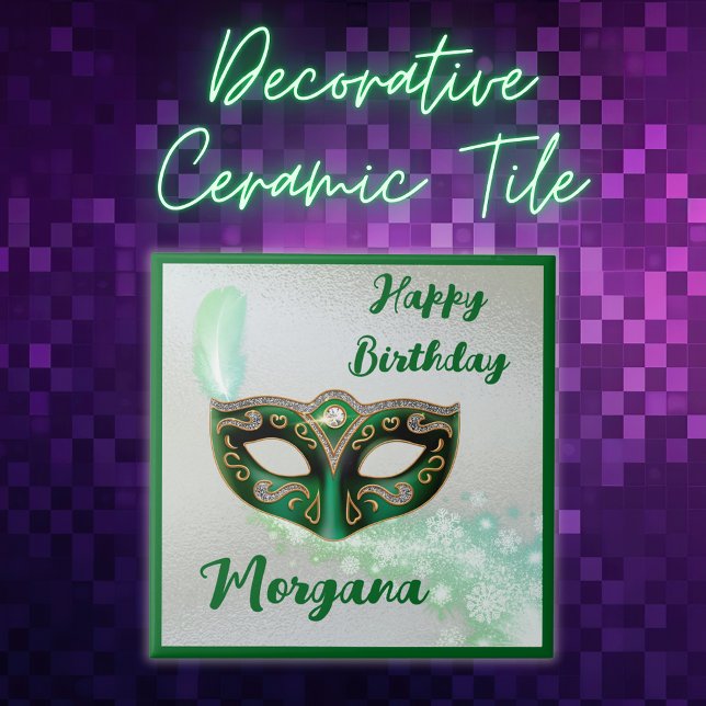 Green Happy Birthday Masquerade Party | Ceramic Ceramic Tile (Creator Uploaded)
