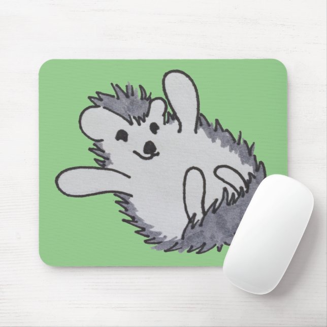 Green Happy Cute Hedgehog Mousepad (With Mouse)