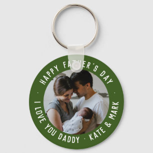 Green Happy Father's Day Love You Daddy Photo Key Ring