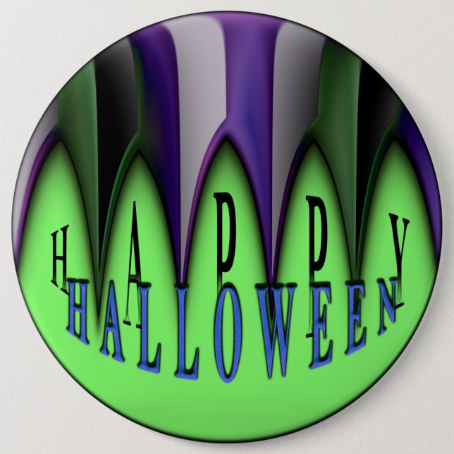 Green Happy Halloween Striped Fangs 6 Cm Round Badge (Front)