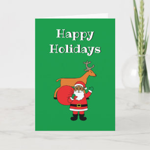 Green Happy Holidays African American Santa Claus Holiday Card