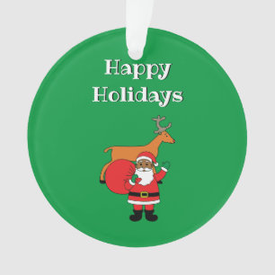 Green Happy Holidays African American Santa Claus Ornament