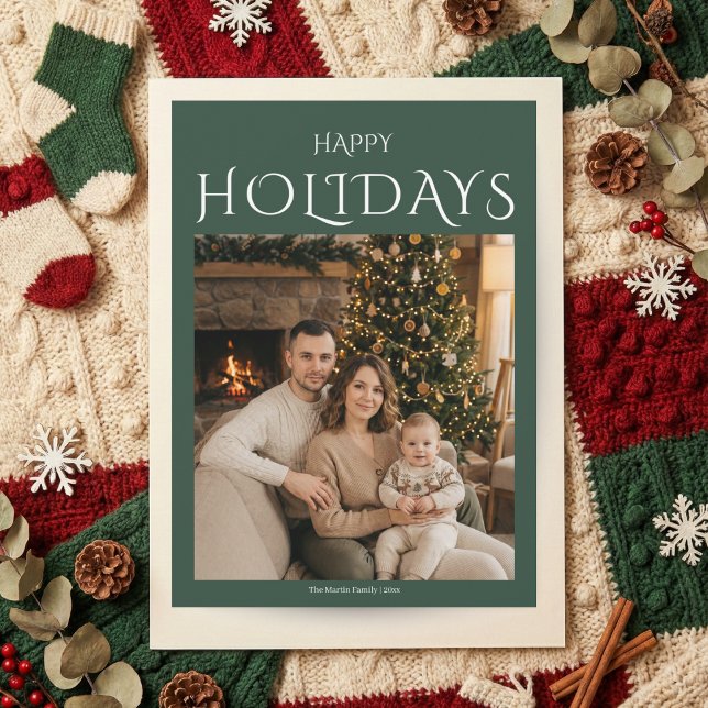 Green Happy Holidays Family Photo Christmas Card (Creator Uploaded)