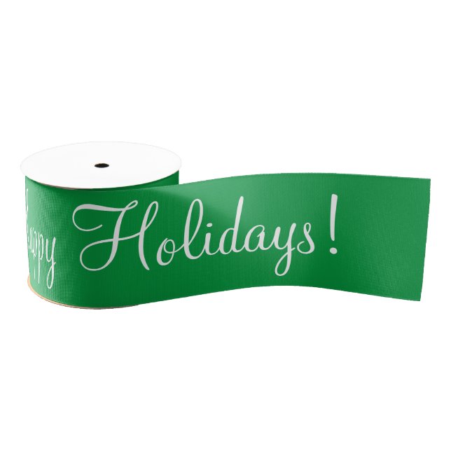 Green Happy Holidays Script Modern Xmas Grosgrain Ribbon (Spool)
