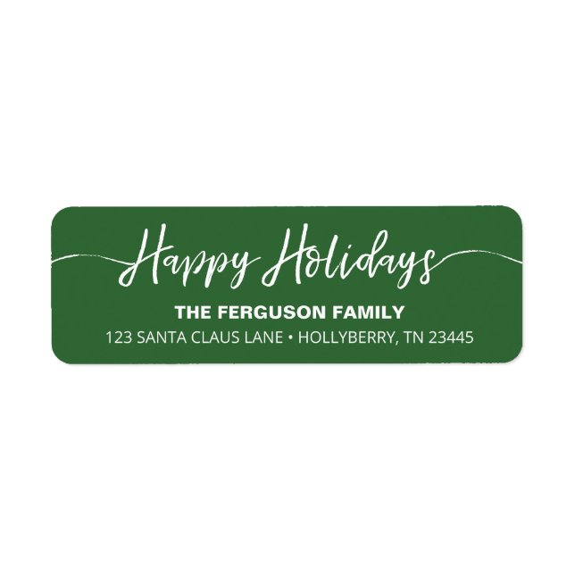 Green Happy Holidays Script Return Address Label (Front)