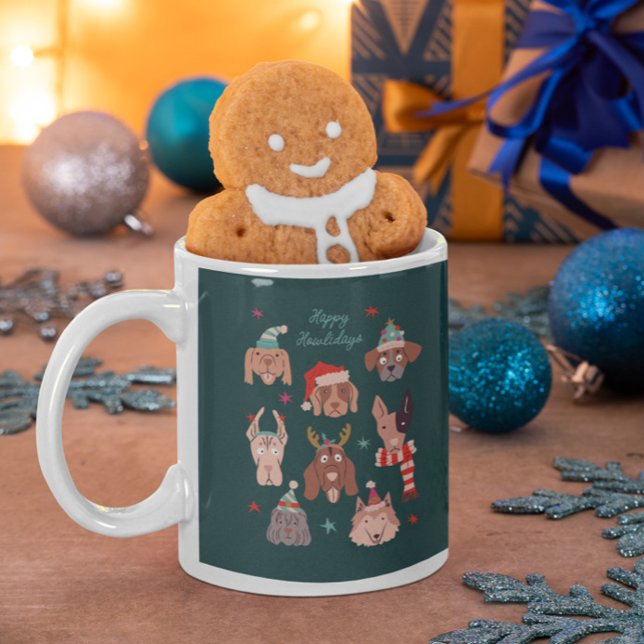 Green Happy Howlidays Holiday Dogs Coffee Mug (Creator Uploaded)