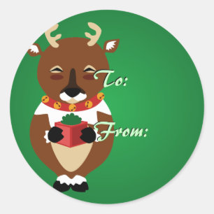 Green Happy Reindeer Christmas Tags