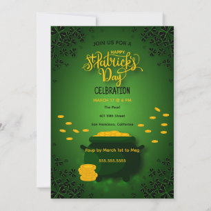 Green Happy St Patrick's Celebration Gold Pot Invitation