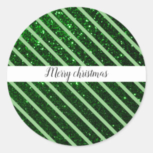 Green Happy xmas glitter luxe background Classic Round Sticker