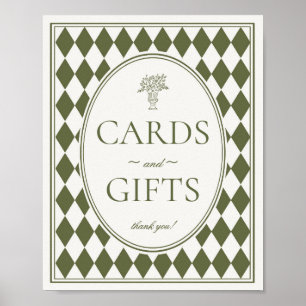 Green Harlequin Checkered Cards and Gifts Sign