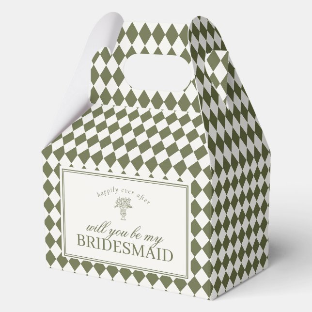 Green Harlequin Chequered Bridesmaid Proposal Box (Front)