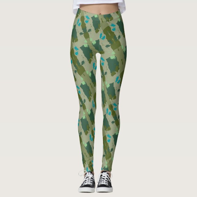 Green Harmony Abstract Pattern Leggings (Front)