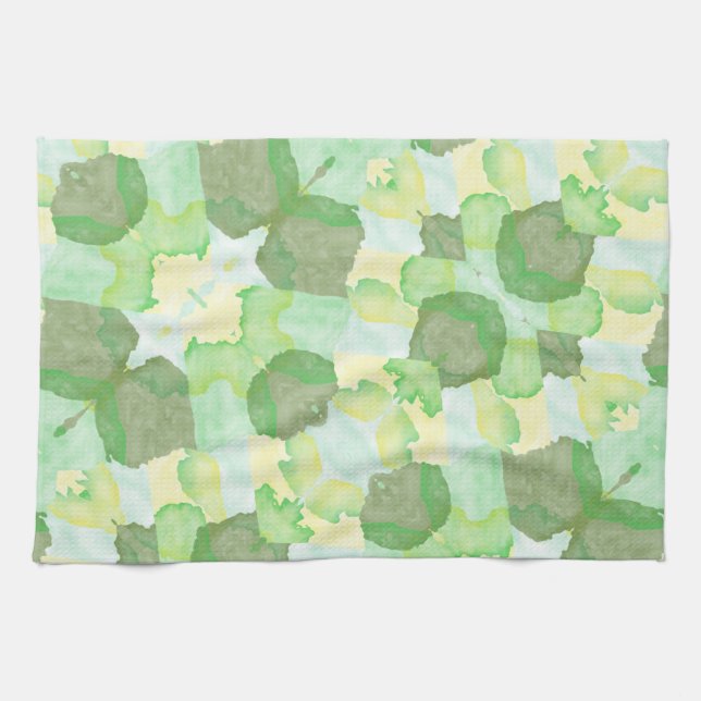 Green Harmony Abstract Pattern Tea Towel (Horizontal)