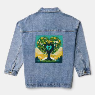Green Harmony – Guitarist with Heart Sound Hole  Denim Jacket