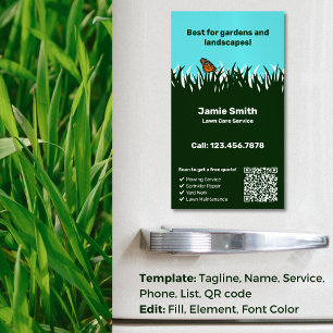🌿🦋Green Harmony: Professional Lawn Care Service Magnetic Business Card