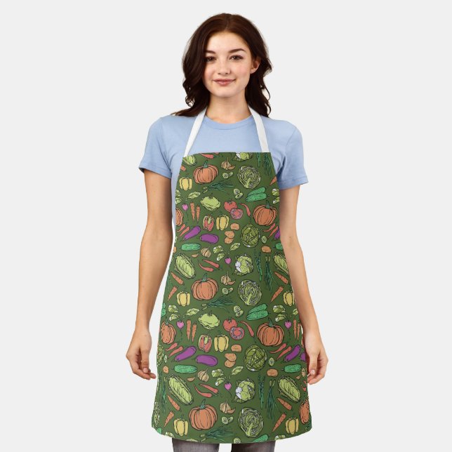 Green Harvest Symphony With Orange Pumpkins Apron (Worn)