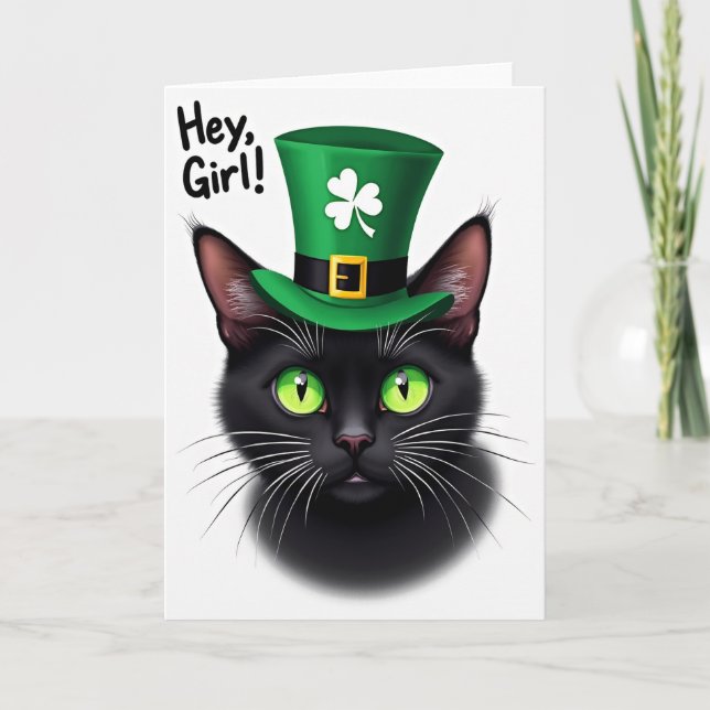 Green Hat Black Cat Card (Front)