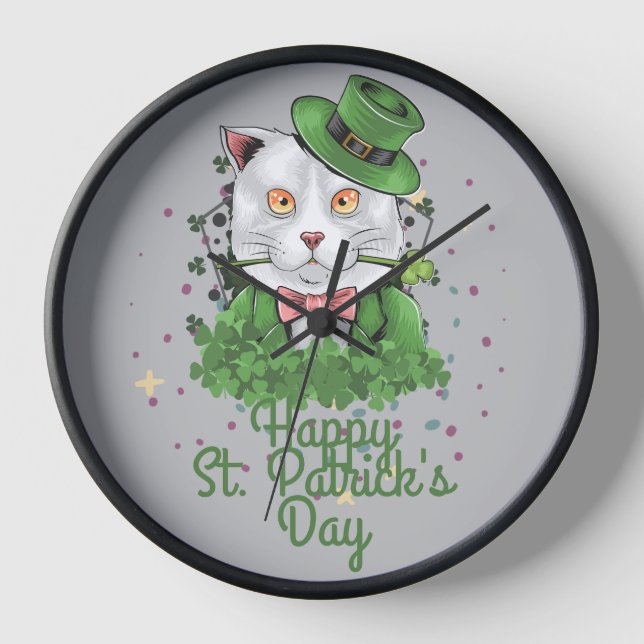 Green hat lucky Shamrock  St. Patrick's Day Clock (Front)