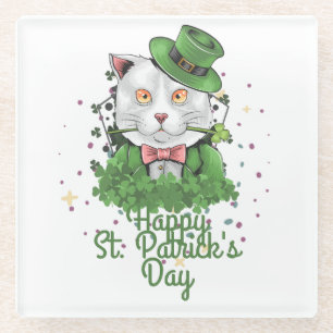 Green hat lucky Shamrock  St. Patrick's Day Glass Coaster