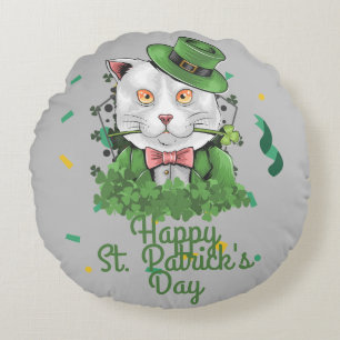 Green hat lucky Shamrock St. Patrick's Day Round Cushion