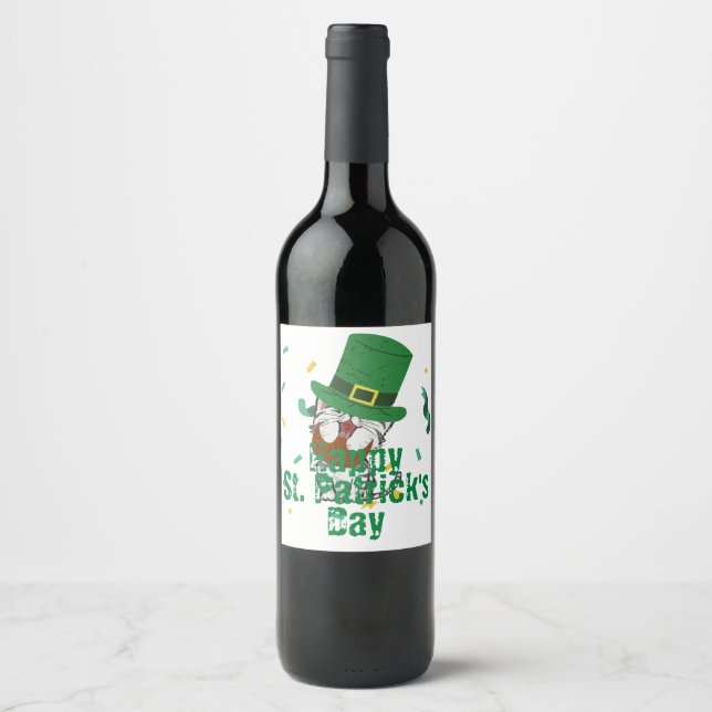 Green hat lucky Shamrock  St. Patrick's Day  Wine Label (Front)