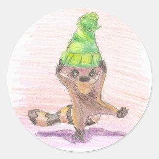 Green Hat Racoon Classic Round Sticker